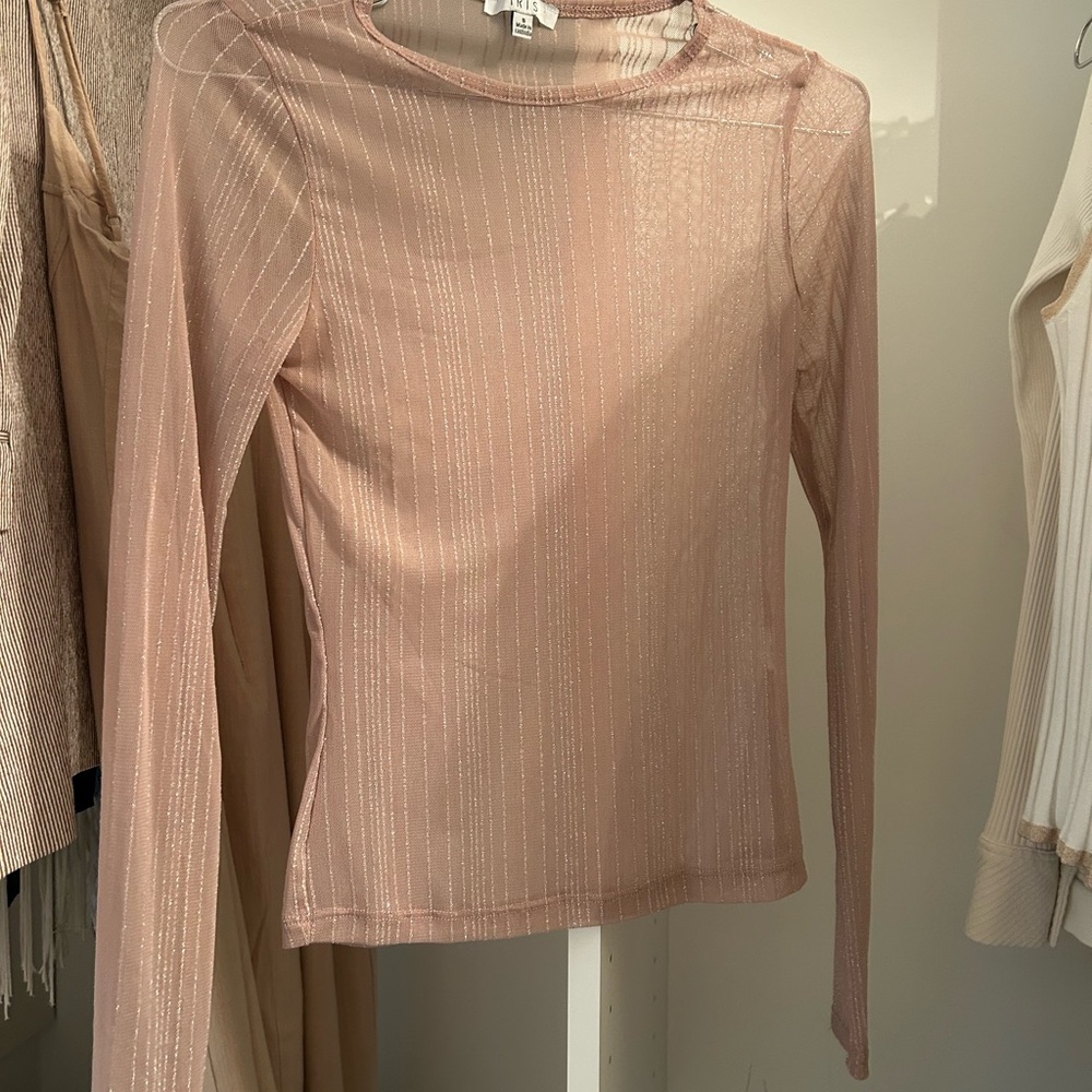 Iris Pink Ribbed Long Sleeve Blouse